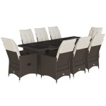 vidaXL Set bistro de grădină cu perne, 9 piese, maro, poliratan vidaXL Set bistro de grădină cu perne, 9 piese, maro, poliratan
