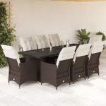 vidaXL Set bistro de grădină cu perne, 9 piese, maro, poliratan vidaXL Set bistro de grădină cu perne, 9 piese, maro, poliratan