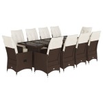 vidaXL Set bistro de grădină cu perne, 11 piese, maro, poliratan vidaXL Set bistro de grădină cu perne, 11 piese, maro, poliratan