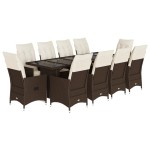 vidaXL Set bistro de grădină cu perne, 11 piese, maro, poliratan vidaXL Set bistro de grădină cu perne, 11 piese, maro, poliratan