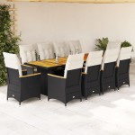 vidaXL Set bistro de grădină, 11 piese, cu perne, negru, poliratan vidaXL Set bistro de grădină, 11 piese, cu perne, negru, poliratan