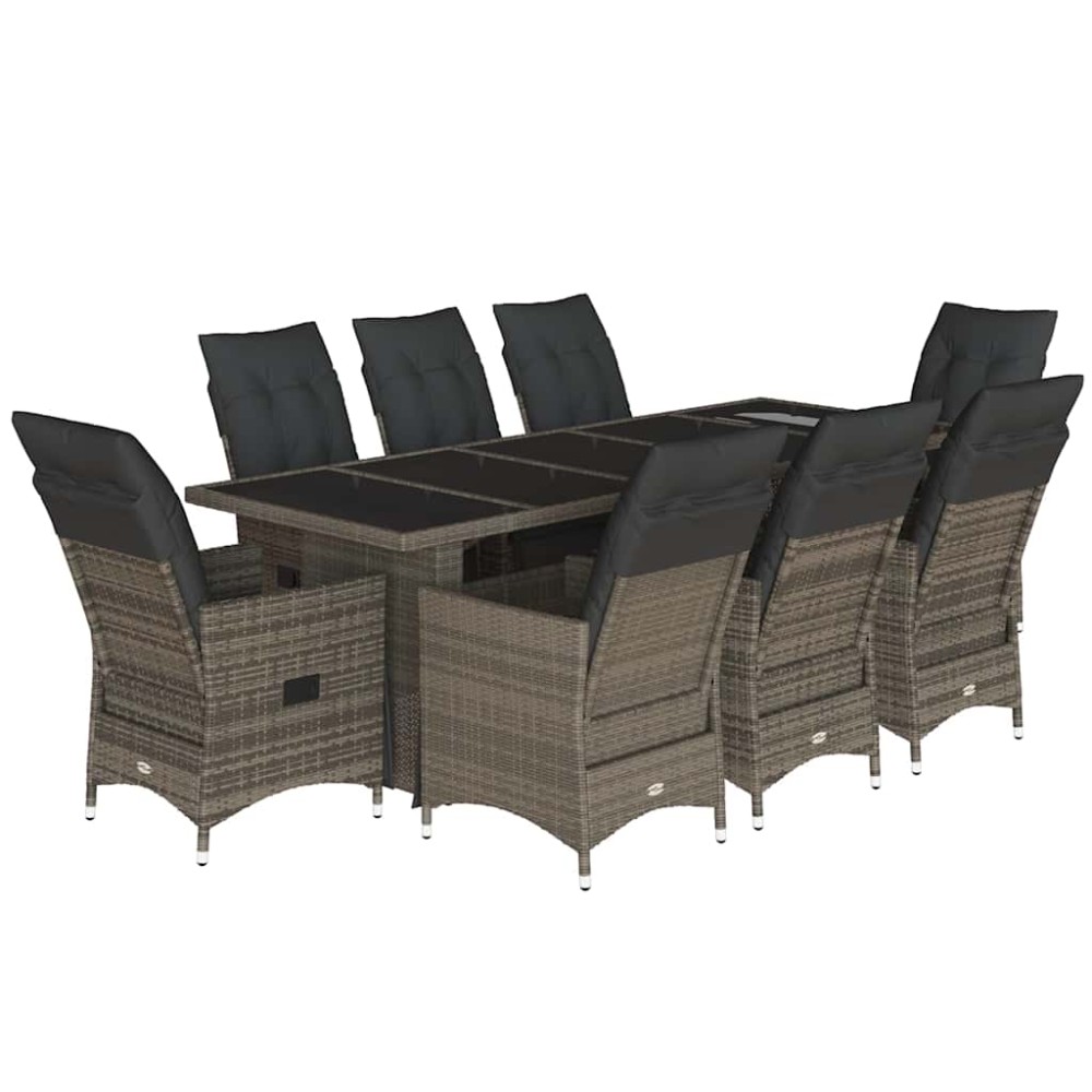 vidaXL Set bistro de grădină cu perne, 9 piese, gri, poliratan