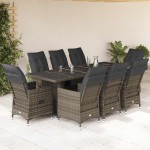 vidaXL Set bistro de grădină cu perne, 9 piese, gri, poliratan vidaXL Set bistro de grădină cu perne, 9 piese, gri, poliratan