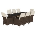 vidaXL Set bistro de grădină cu perne, 9 piese, maro, poliratan vidaXL Set bistro de grădină cu perne, 9 piese, maro, poliratan