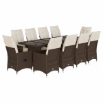 vidaXL Set bistro de grădină cu perne, 11 piese, maro, poliratan vidaXL Set bistro de grădină cu perne, 11 piese, maro, poliratan
