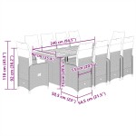 vidaXL Set bistro de grădină, 9 piese, cu perne, negru, poliratan