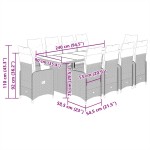 vidaXL Set bistro de grădină, 11 piese, cu perne, negru, poliratan