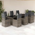 vidaXL Set bistro de grădină cu perne, 9 piese, gri, poliratan vidaXL Set bistro de grădină cu perne, 9 piese, gri, poliratan