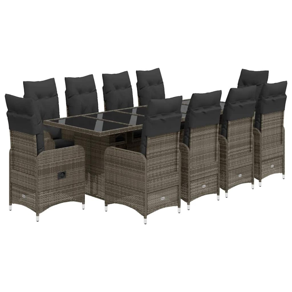 vidaXL Set bistro de grădină cu perne, 11 piese, gri, poliratan