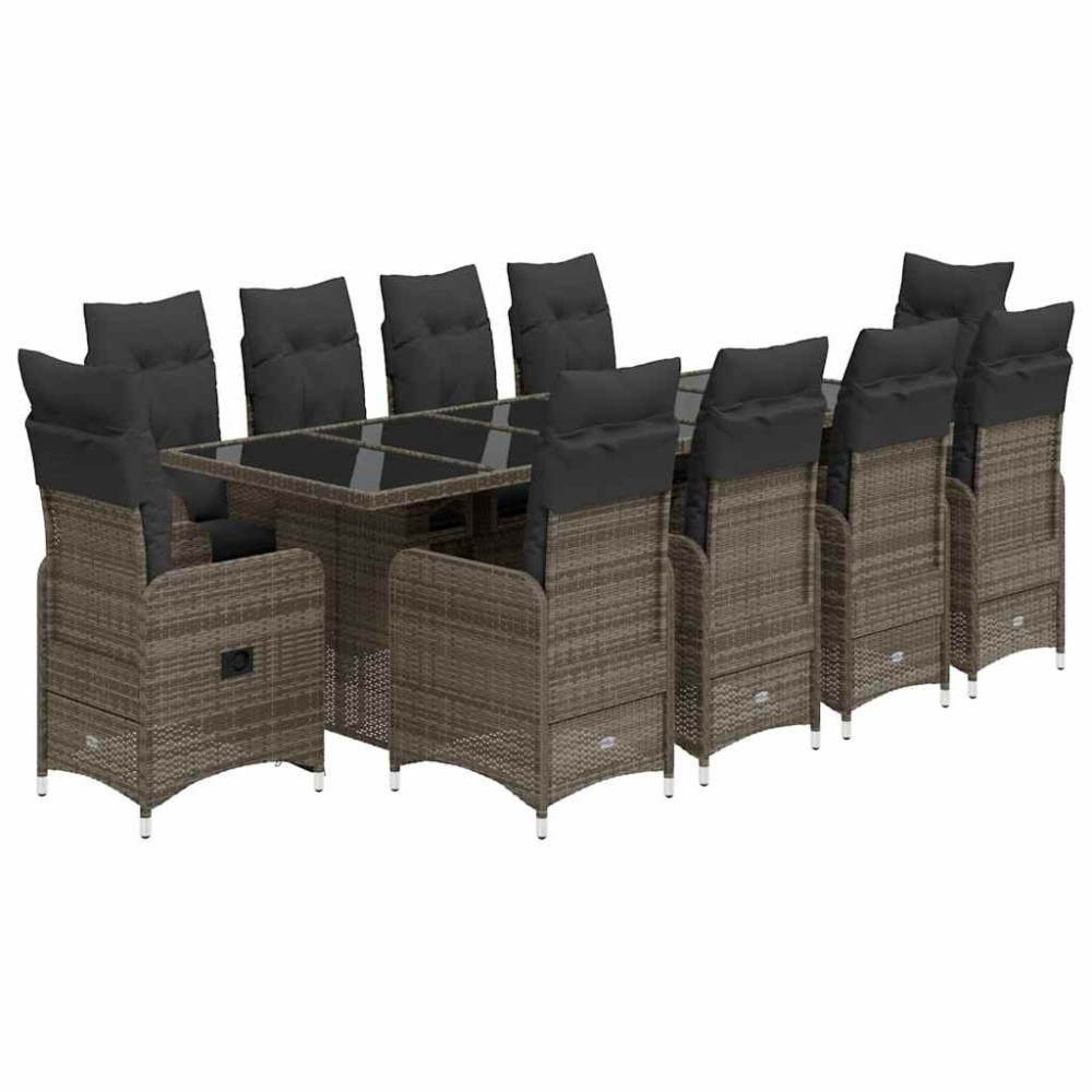 vidaXL Set bistro de grădină cu perne, 11 piese, gri, poliratan
