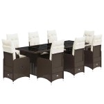 vidaXL Set bistro de grădină cu perne, 9 piese, maro, poliratan vidaXL Set bistro de grădină cu perne, 9 piese, maro, poliratan