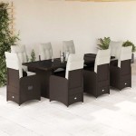 vidaXL Set bistro de grădină cu perne, 9 piese, maro, poliratan vidaXL Set bistro de grădină cu perne, 9 piese, maro, poliratan