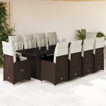 vidaXL Set bistro de grădină cu perne, 11 piese, maro, poliratan vidaXL Set bistro de grădină cu perne, 11 piese, maro, poliratan