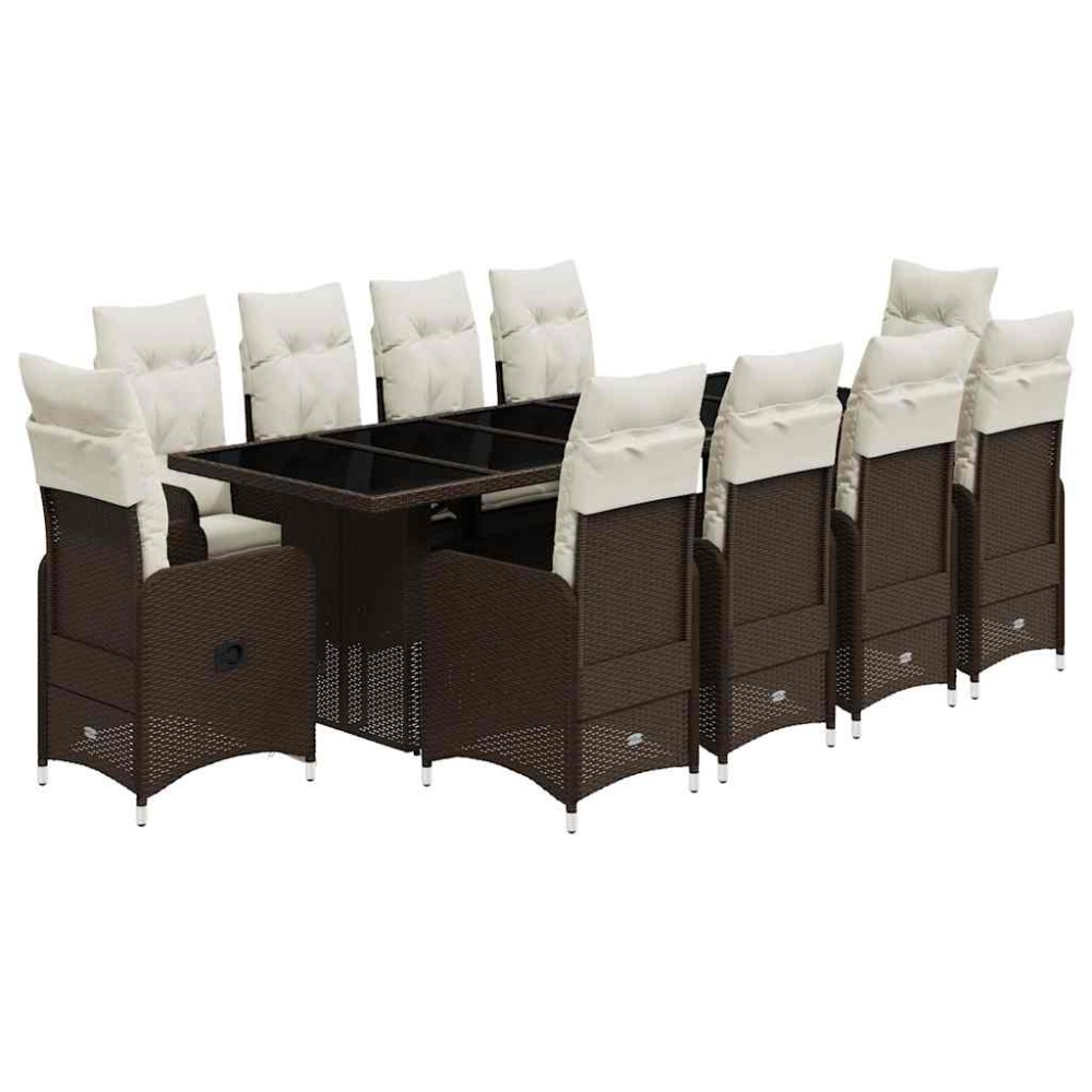 vidaXL Set bistro de grădină cu perne, 11 piese, maro, poliratan
