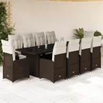 vidaXL Set bistro de grădină cu perne, 11 piese, maro, poliratan vidaXL Set bistro de grădină cu perne, 11 piese, maro, poliratan