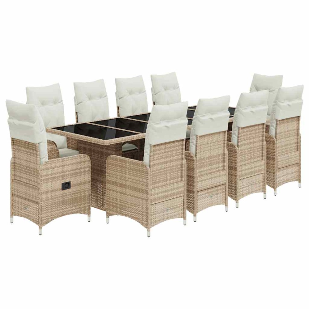 vidaXL Set bistro de grădină, 11 piese, cu perne, bej, poliratan