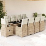 vidaXL Set bistro de grădină, 11 piese, cu perne, bej, poliratan vidaXL Set bistro de grădină, 11 piese, cu perne, bej, poliratan