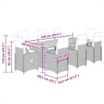 vidaXL Set bistro de grădină, 9 piese, cu perne, negru, poliratan