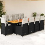 vidaXL Set bistro de grădină, 11 piese, cu perne, negru, poliratan vidaXL Set bistro de grădină, 11 piese, cu perne, negru, poliratan