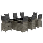 vidaXL Set bistro de grădină cu perne, 9 piese, gri, poliratan vidaXL Set bistro de grădină cu perne, 9 piese, gri, poliratan