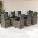 vidaXL Set bistro de grădină cu perne, 9 piese, gri, poliratan vidaXL Set bistro de grădină cu perne, 9 piese, gri, poliratan