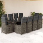 vidaXL Set bistro de grădină cu perne, 11 piese, gri, poliratan vidaXL Set bistro de grădină cu perne, 11 piese, gri, poliratan
