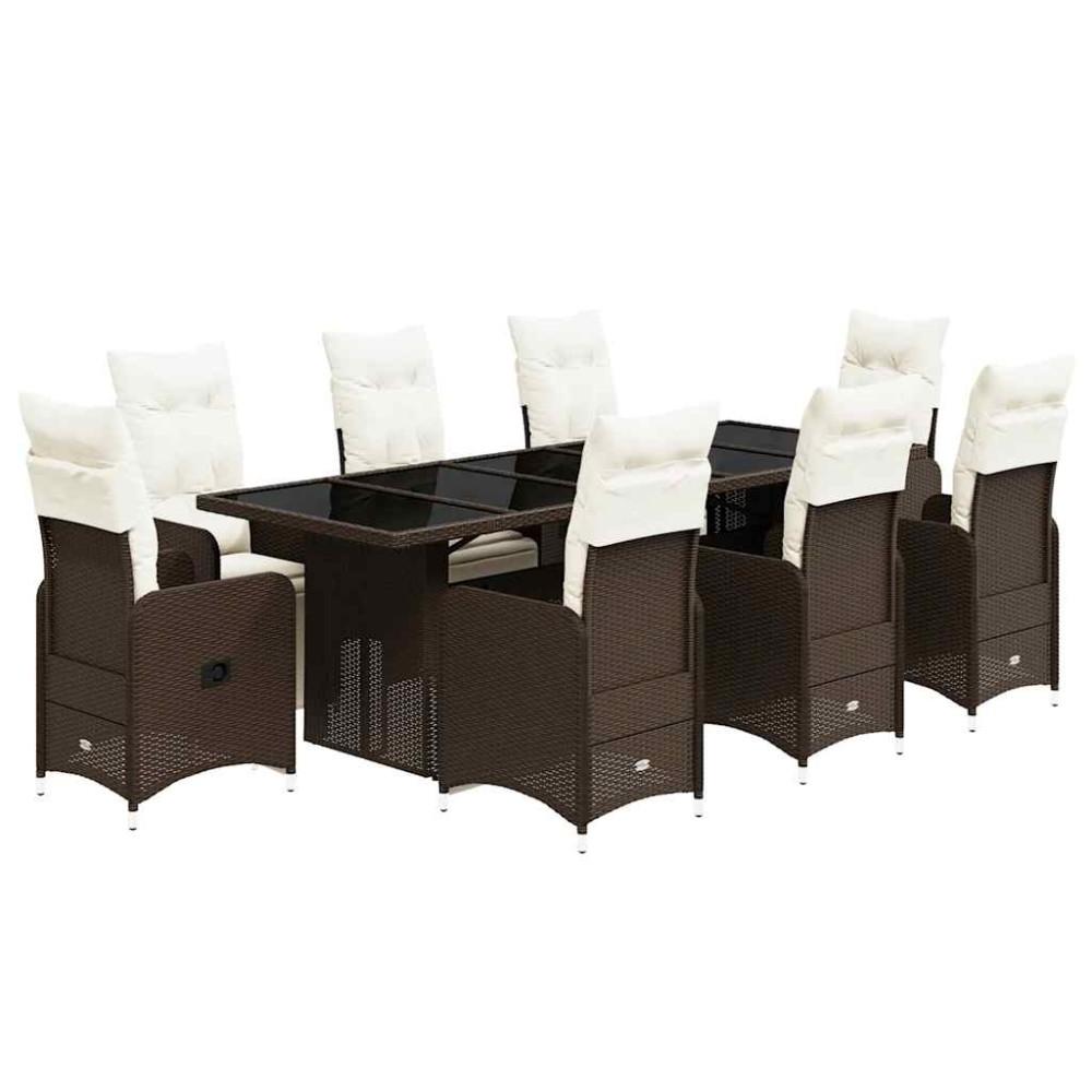 vidaXL Set bistro de grădină cu perne, 9 piese, maro, poliratan