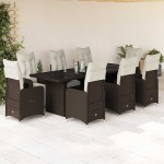 vidaXL Set bistro de grădină cu perne, 9 piese, maro, poliratan vidaXL Set bistro de grădină cu perne, 9 piese, maro, poliratan