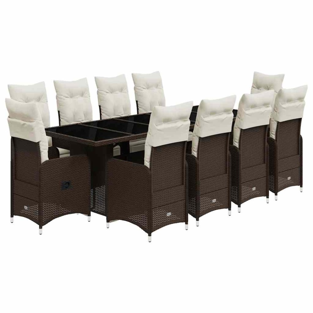vidaXL Set bistro de grădină cu perne, 11 piese, maro, poliratan