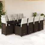 vidaXL Set bistro de grădină cu perne, 11 piese, maro, poliratan vidaXL Set bistro de grădină cu perne, 11 piese, maro, poliratan