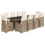 vidaXL Set bistro de grădină, 11 piese, cu perne, bej, poliratan vidaXL Set bistro de grădină, 11 piese, cu perne, bej, poliratan