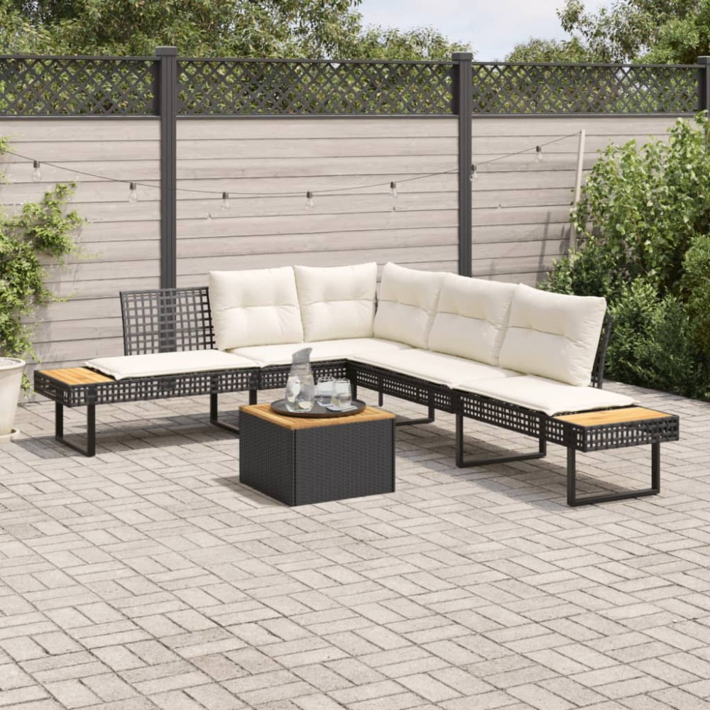 vidaXL Set canapea grădină 2 piese perne negru poliratan/lemn acacia