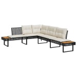vidaXL Set canapea grădină 2 piese perne negru poliratan/lemn acacia