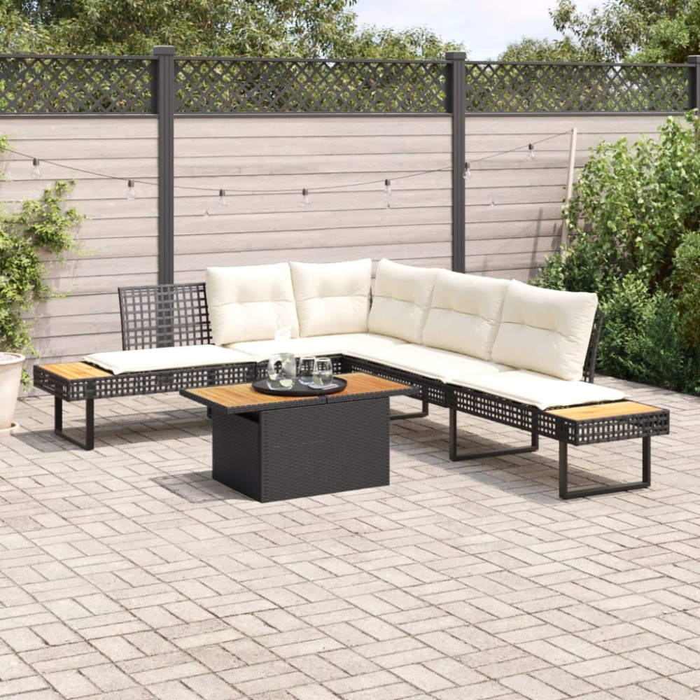 vidaXL Set canapea grădină 2 piese perne negru poliratan/lemn acacia