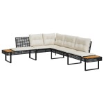vidaXL Set canapea grădină 2 piese perne negru poliratan/lemn acacia