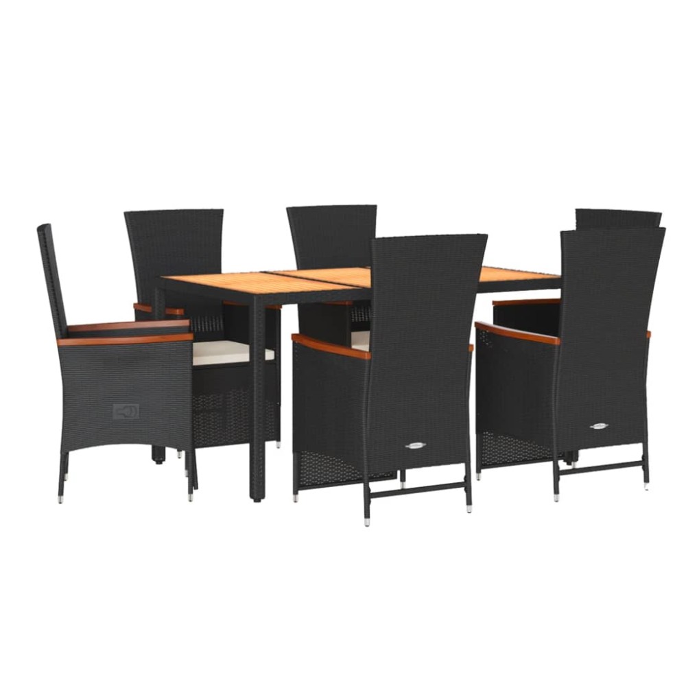 vidaXL Set mobilier de grădină cu perne, 7 piese, negru, poliratan