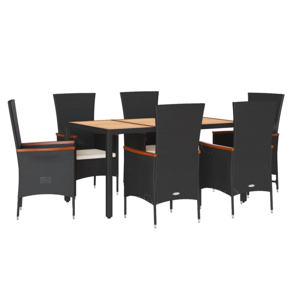 vidaXL Set mobilier de grădină cu perne, 7 piese, negru, poliratan