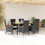 vidaXL Set mobilier de grădină cu perne, 7 piese, negru, poliratan vidaXL Set mobilier de grădină cu perne, 7 piese, negru, poliratan