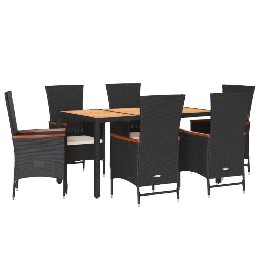 vidaXL Set mobilier de grădină cu perne, 7 piese, negru, poliratan