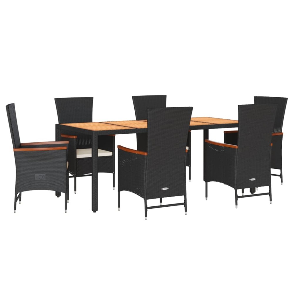vidaXL Set mobilier de grădină cu perne, 7 piese, negru, poliratan