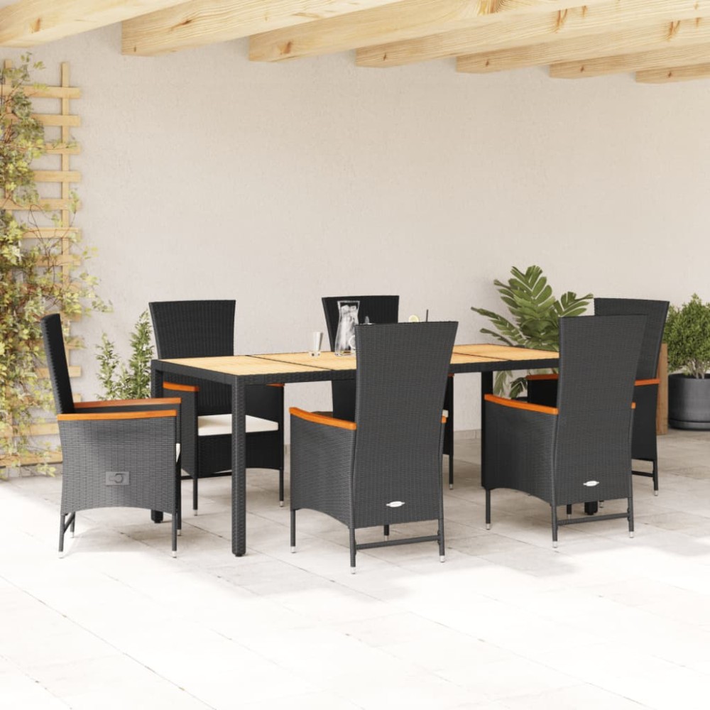 vidaXL Set mobilier de grădină cu perne, 7 piese, negru, poliratan