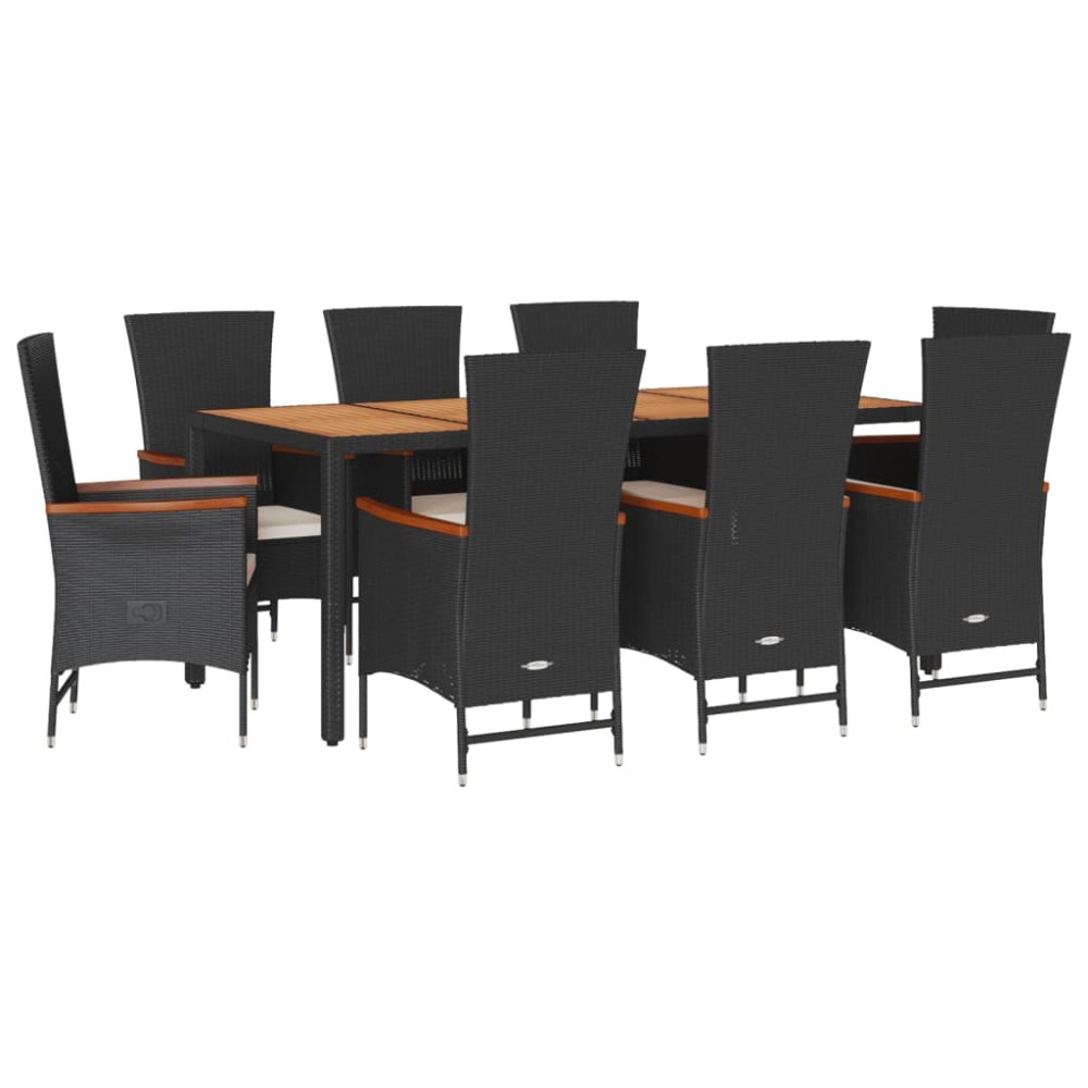 vidaXL Set mobilier de grădină cu perne, 9 piese, negru, poliratan