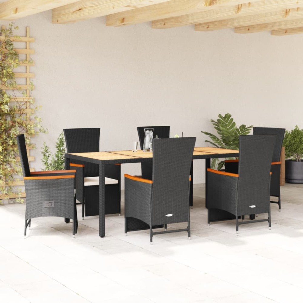vidaXL Set mobilier de grădină cu perne, 7 piese, negru, poliratan