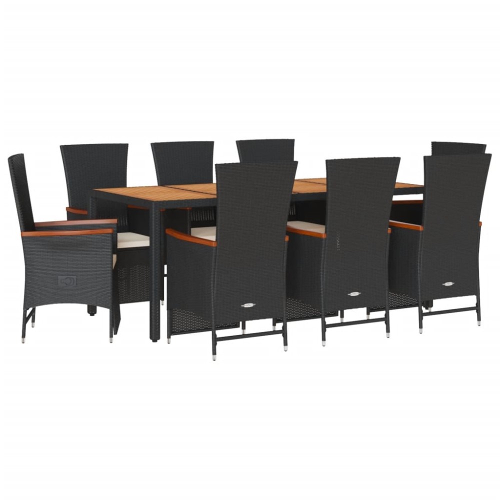 vidaXL Set mobilier de grădină cu perne, 9 piese, negru, poliratan
