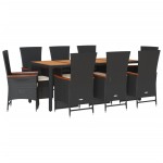 vidaXL Set mobilier de grădină cu perne, 9 piese, negru, poliratan