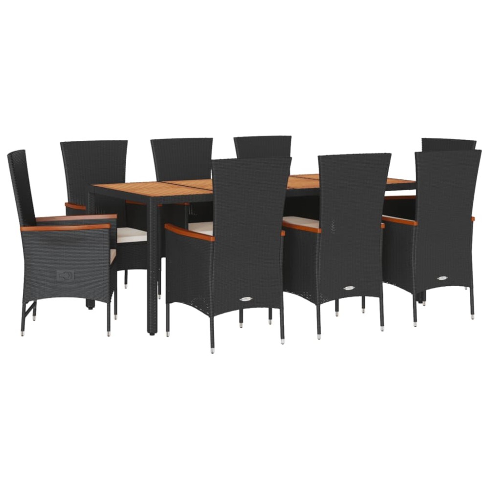 vidaXL Set mobilier de grădină cu perne, 9 piese, negru, poliratan