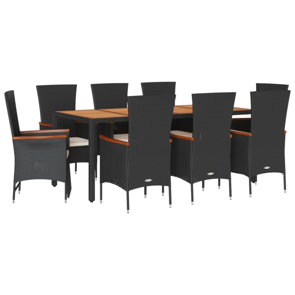 vidaXL Set mobilier de grădină cu perne, 9 piese, negru, poliratan