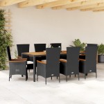 vidaXL Set mobilier de grădină cu perne, 9 piese, negru, poliratan vidaXL Set mobilier de grădină cu perne, 9 piese, negru, poliratan