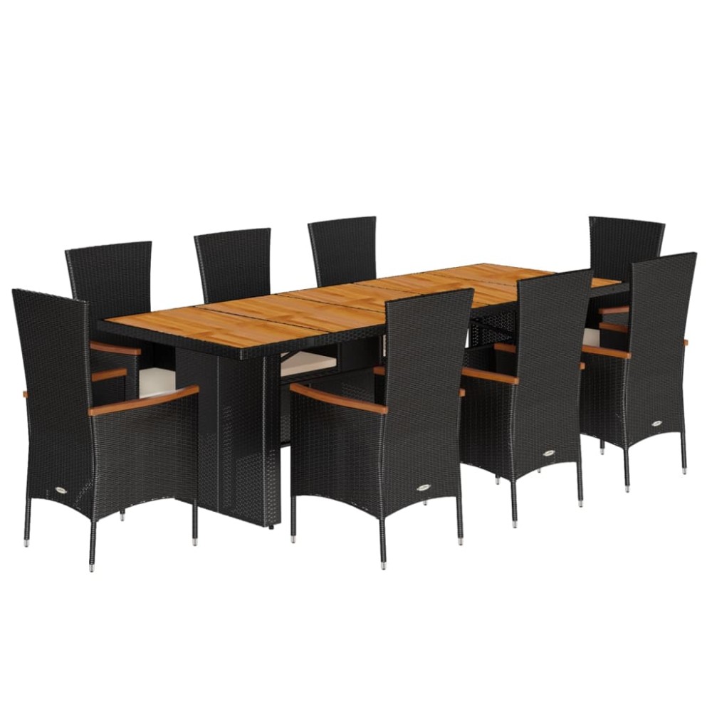 vidaXL Set mobilier de grădină cu perne, 9 piese, negru, poliratan
