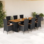 vidaXL Set mobilier de grădină cu perne, 9 piese, negru, poliratan vidaXL Set mobilier de grădină cu perne, 9 piese, negru, poliratan